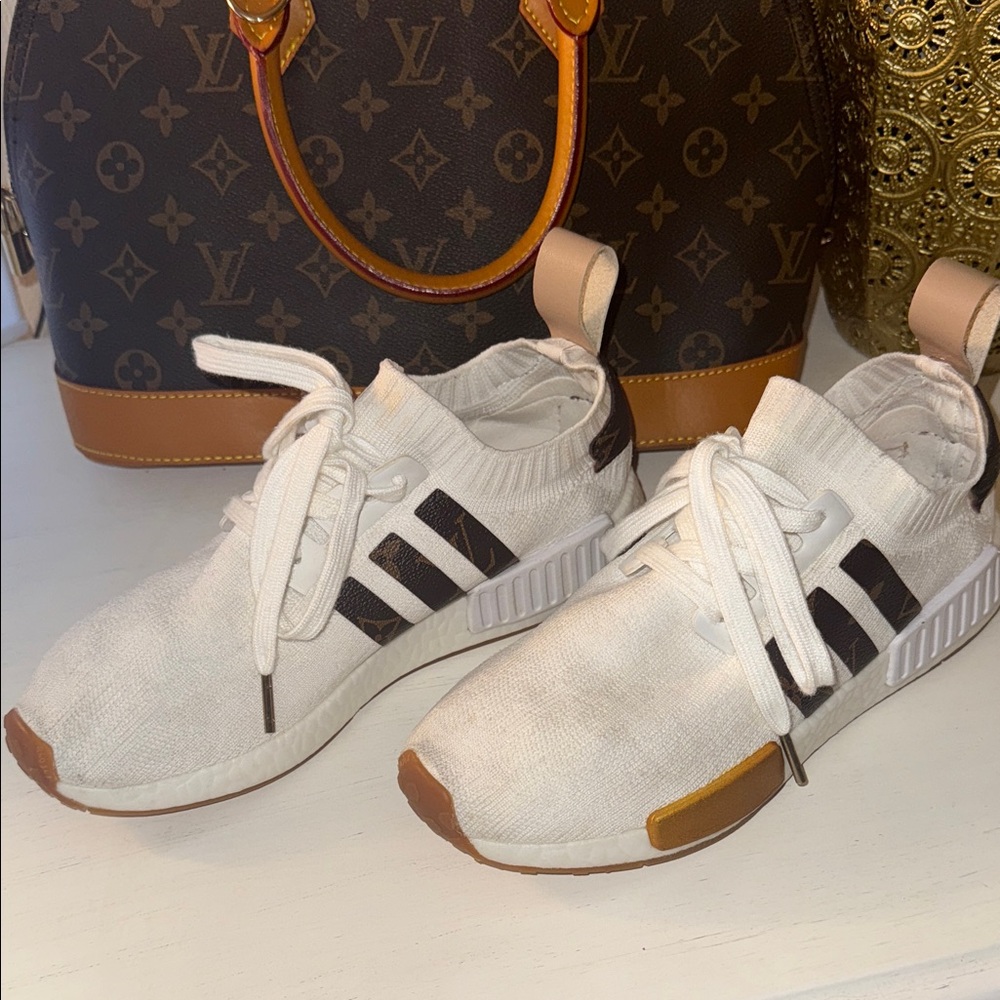 Adidas L V up cycle White and Tan Sneakers
